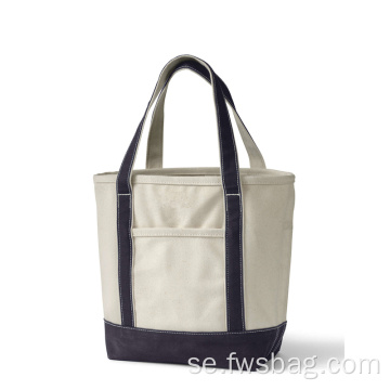 Natural Navy Beach Open Top Boat Tote Canvas Bag